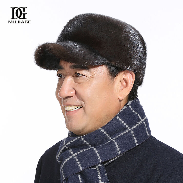 幕加格 中老年人水貂毛裘皮棒球帽男士秋冬季貂皮帽老头冬天保暖皮草