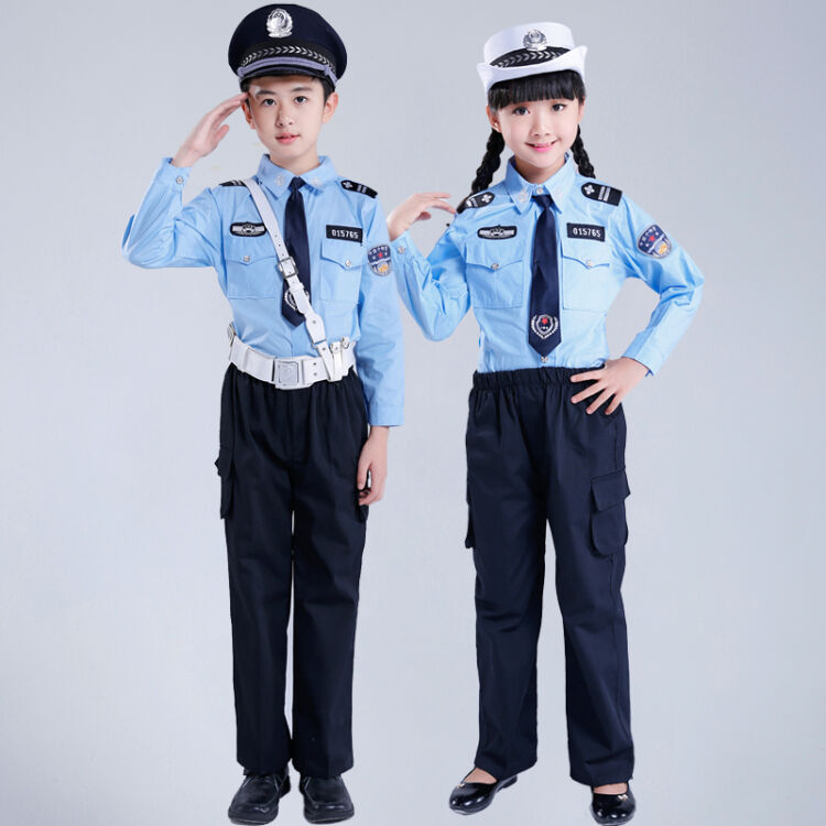 儿童警察服装 男童交警服女童少儿保安制服全套装小警官表演服饰sn