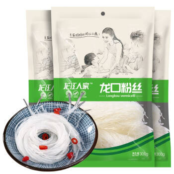 【第二件五折】龙江人家 粉丝红薯粉条龙口粉丝 龙口粉丝300g*3袋 *2件,降价幅度5.2%