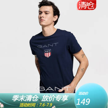 GANT/甘特2019春夏新品男士休闲盾牌logo短袖T恤2003023 藏青-433 L