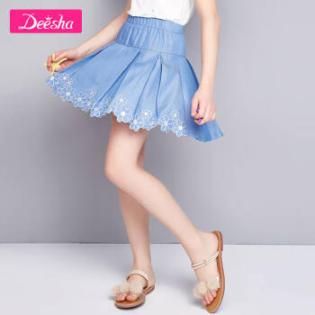 笛莎（DEESHA）中大童绣花半身裙夏季女童半身裙浅兰130,降价幅度54.3%