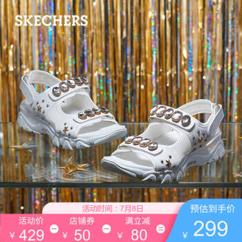 Skechers斯凯奇新款时尚闪钻凉鞋女外穿 魔术贴沙滩鞋32994 白色/WHT 37