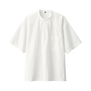 无印良品 MUJI 男式 新疆棉立领 套头短袖衬衫 白色 L-XL,降价幅度30.2%