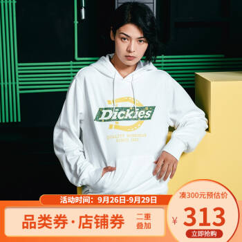 Dickies元素卫衣Logo印花情侣卫衣 连帽套头衫女 卫衣女DK008230 白色 00M