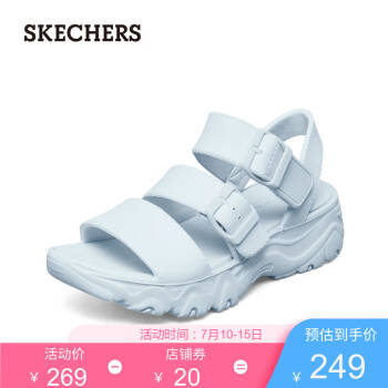 Skechers斯凯奇2020春夏新款时尚简约潮鞋 方形针扣厚底增高露趾凉鞋女111061 浅蓝色/LTBL 38,降价幅度22.9%