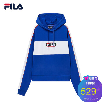 FILA（斐乐）2019 W系列卫衣女春季新款运动休闲套头衫潮流印花连帽卫衣女 蓝色-BU 165/84A/M,降价幅度24.5%