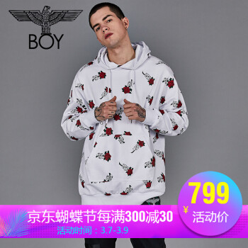 BOY LONDON2019春季新款潮流老鹰玫瑰连帽卫衣男B191NBT11001 白色 M