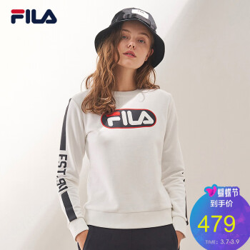 FILA（斐乐）2019 W系列卫衣女春季新款运动休闲套头衫潮流LOGO印花卫衣女 白色-WT 175/92A/XL