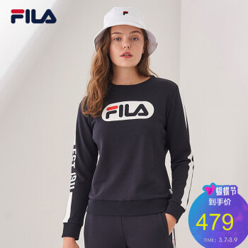 FILA（斐乐）2019 W系列卫衣女春季新款运动休闲套头衫潮流LOGO印花卫衣女 传奇蓝-NV 165/84A/M