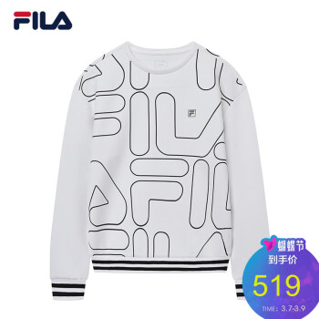 FILA（斐乐）官方 女子卫衣 2019春季新款时尚LOGO满印卫衣女装 玉石白-WT 170/88A/L