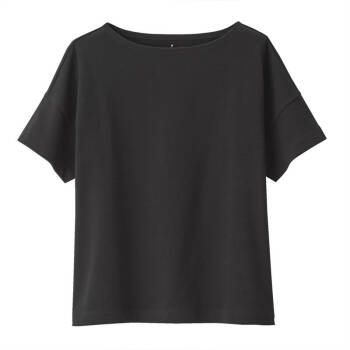 无印良品 MUJI 女式 粗棉线天竺编织 一字领宽版T恤 黑色 M-L *2件