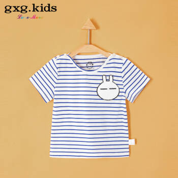 gxg kids童装夏装商场同款新款兔斯基男童条纹短袖T恤 蓝白条 90cm *2件,降价幅度55.3%