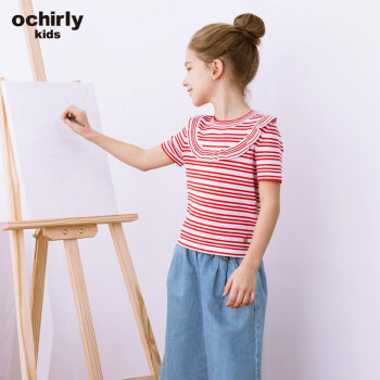 ochirly kids欧时力童装女童撞色条纹荷叶边针织衫5G01038230 红白条970 150cm,降价幅度7.7%