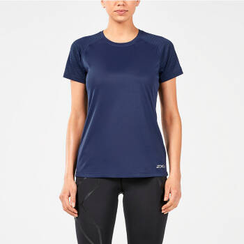 2XU 女士短袖运动T恤 轻薄透气跑步健身短袖T恤 专业慢跑 WR5087a 深蓝色 M,降价幅度25.1%