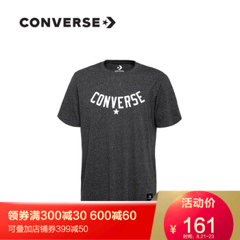 CONVERSE匡威官方 ESSENTIALS系列短袖T恤  男款 10008078 混合黑色/10008078001 L,降价幅度19.9%