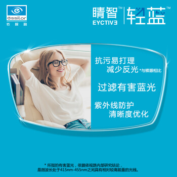 依视路 essilor 镜片 睛智系列轻蓝非球面近视镜片防蓝光 轻蓝现片 2