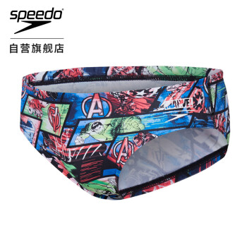 Speedo/速比涛 儿童泳衣 漫威复仇者联盟 男童三角泳裤 6.5cm 抗氯柔软 防晒防皱 黑/蓝色 24 804285C701