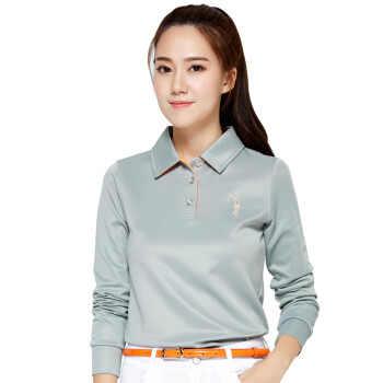 POLOGOLF 高尔夫运动长袖 女士上衣 秋装 翻领休闲T恤衫 纯灰色 灰色 S码,降价幅度35.4%