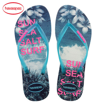 Havaianas新品2018细带SLIM PAISAGE蓝色椰树女款人字拖鞋哈瓦那 37/38码+凑单品,降价幅度27%