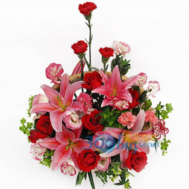 华礼鲜花速递 花篮/圆满 康乃馨玫瑰百合精致花篮送母亲长辈老师生日