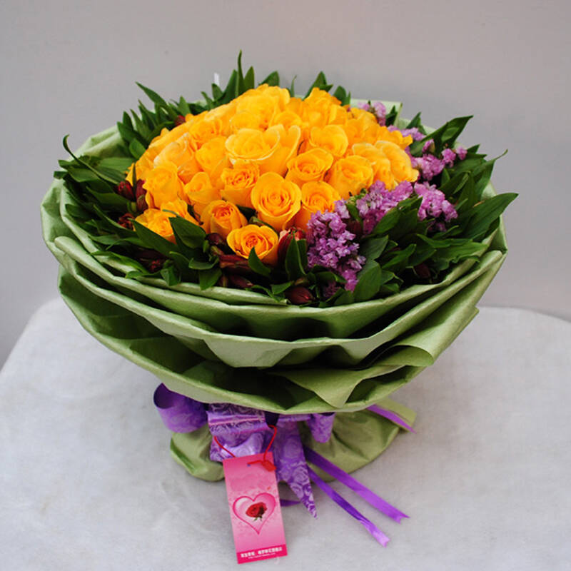 乐舞鲜花速递 36枝黄玫瑰花束 36朵祝福玫瑰花 道歉鲜花 蓝色 平时价