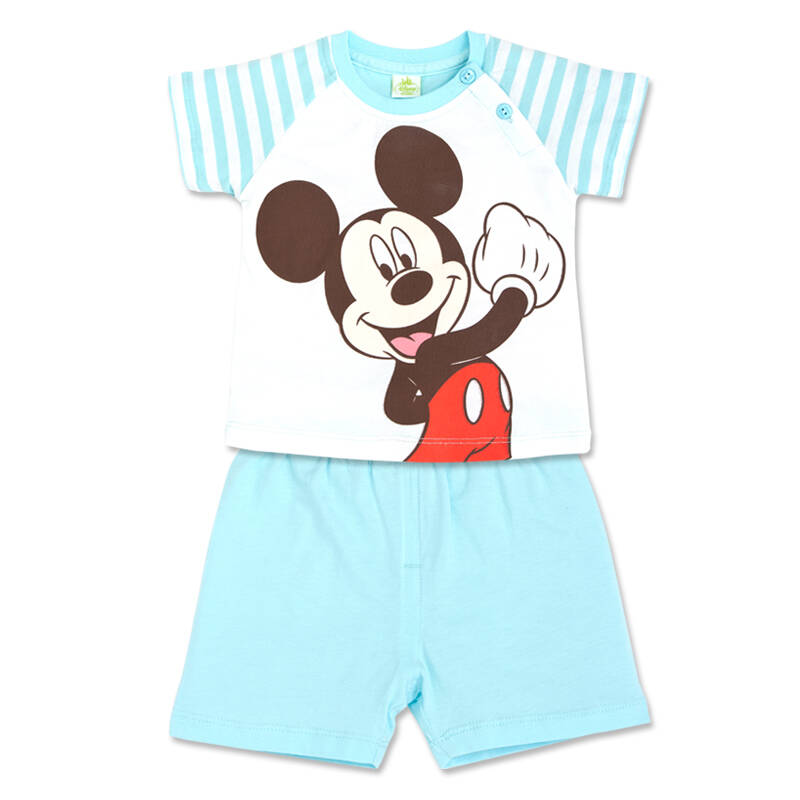 disneybaby迪士尼宝宝 婴儿童纯棉环保印花短袖肩开套装 宝宝服饰