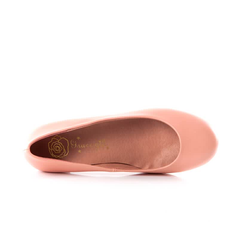 grace gift2013秋季新品甜美复古小粗跟浅口中跟圆头女单鞋9505-3b 米