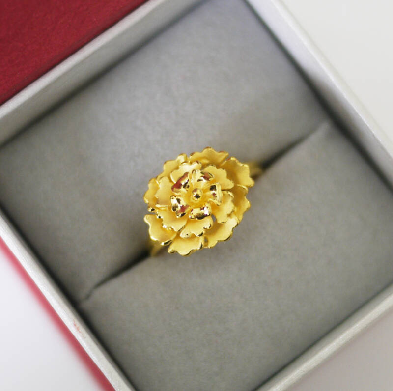 【天宝龙凤】千足金花开富贵女士花朵戒指 活口