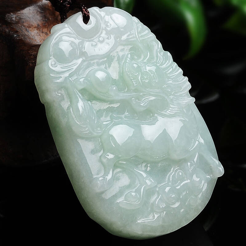 祥祯福 a货翡翠麒麟吊坠 麒麟献瑞 老坑翡翠开光玉麒麟挂件大气 附送