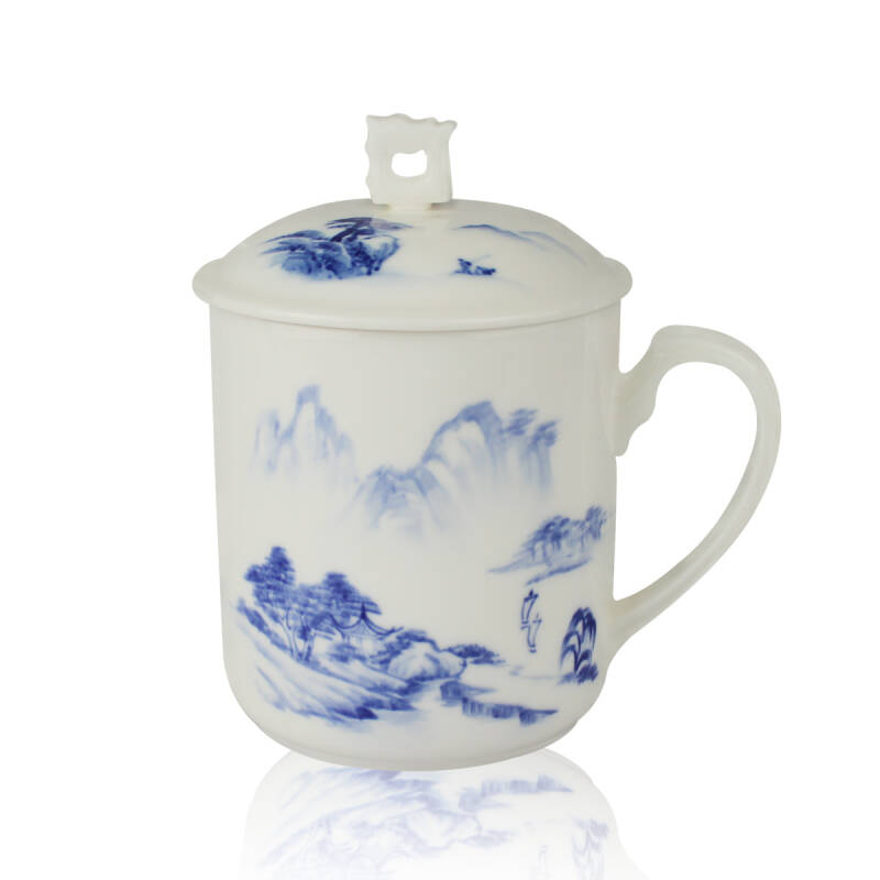 dingyi 鼎艺人工精品手绘大号办公杯 薄胎带盖泡茶杯 精品陶瓷礼品杯
