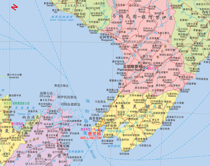 新西兰地图挂图折叠图折挂两用中外文对照大字易读865mm1170mm世界
