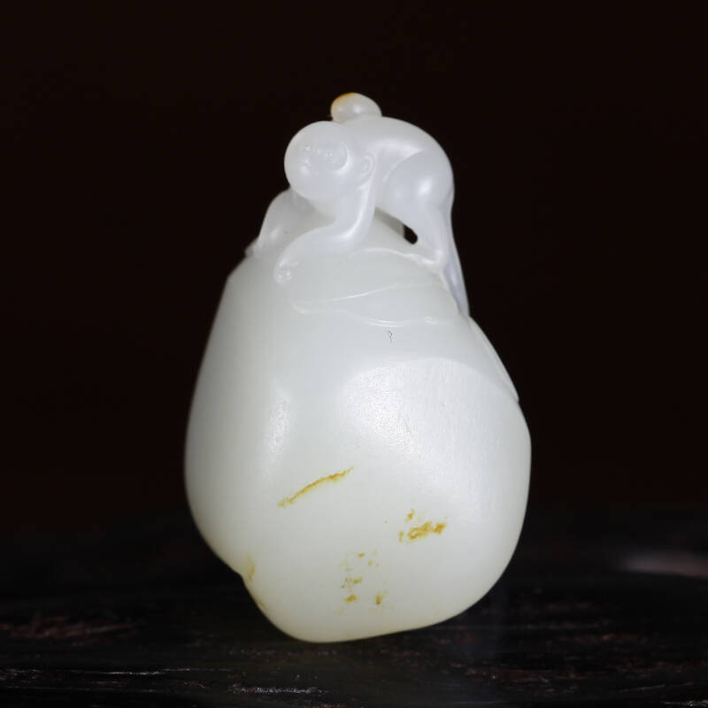 润德典藏 玉器 玉雕大师方小伟作品 新疆和田玉羊脂玉籽料福猴挂件玉