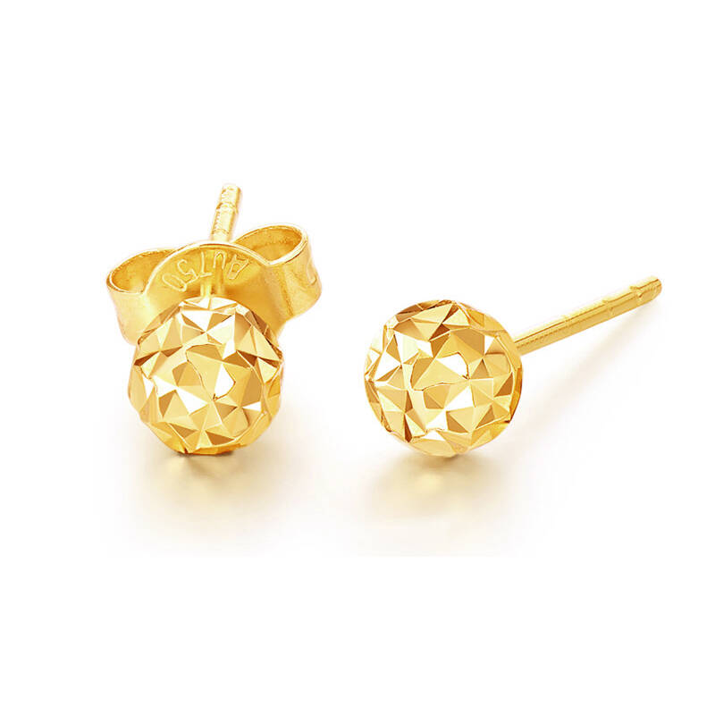 金戴福珠宝 18k金耳钉耳饰 闪球形耳钉 玫瑰金黄金白金三种颜色可选
