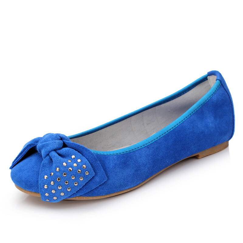 波维丽娜/poemline春季新款女鞋蝴蝶结平底鞋女单鞋真皮平跟皮鞋糖果