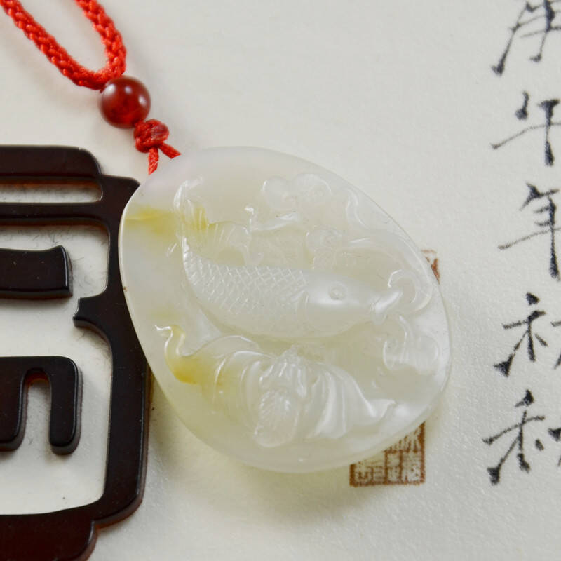 御涵珠宝 天然和田玉 白玉 金鱼 鲢鱼 金玉满堂 连年有余 精工巧雕