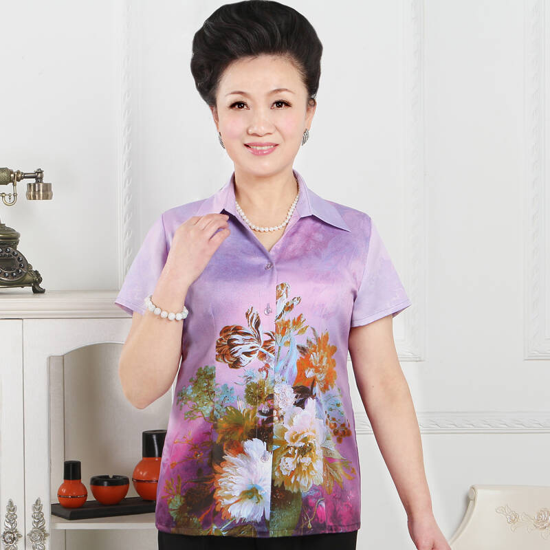 德芬郡中老年女装夏装短袖上衣中年妇女衬衫妈妈装新款2014老年人服装