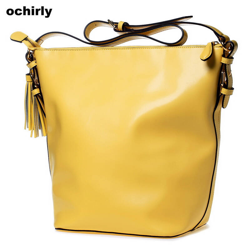 ochirly欧时力新女装潮欧美时尚pu流苏单肩包桶包1132528160 黄色410