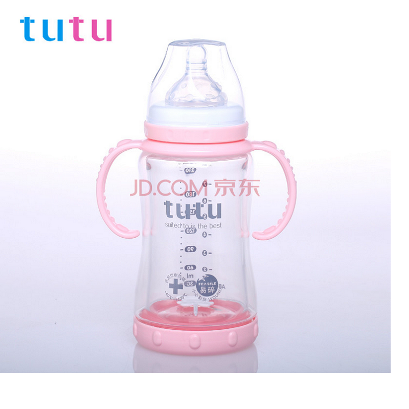 tutu/爱婴缔双层防爆玻璃奶瓶/宽口径十字孔奶嘴 240ml ad-0166