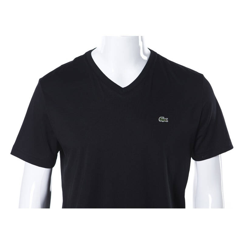 lacoste 鳄鱼 男士黑色纯棉v领短袖t恤衫 th6604-51 black xl/7 dx