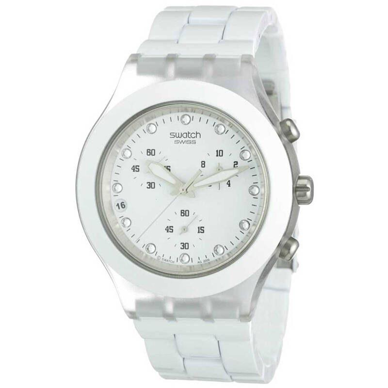 (swatch)手表 纯尚三眼计时系列石英女士手表水晶白昼svck4045ag