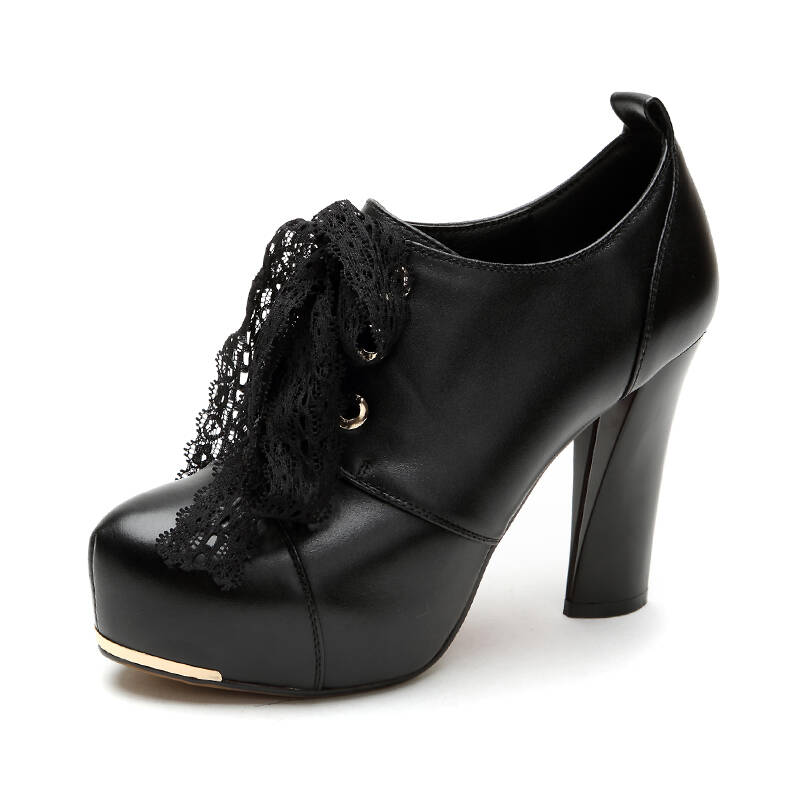 意尔康女鞋 高跟内防水台蕾丝系带窝窝鞋女单鞋3552cd