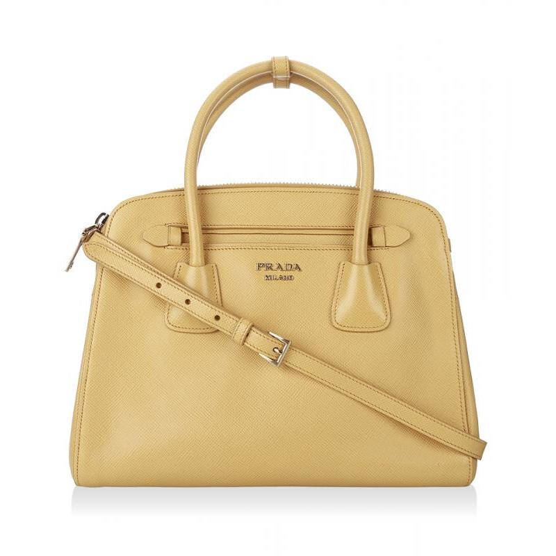 prada 普拉达 saffiano cuir黄色压纹牛皮中号女士两用包