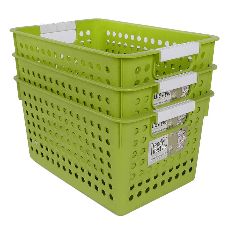 禧天龙Citylong 塑料收纳筐中号桌面收纳盒3个装草绿色5L 7103 - 京东