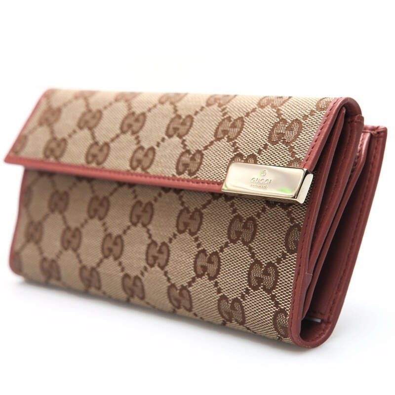 gucci 古驰 女式棕色logo织物配皮双开钱包257012 fafxg 8872 dx