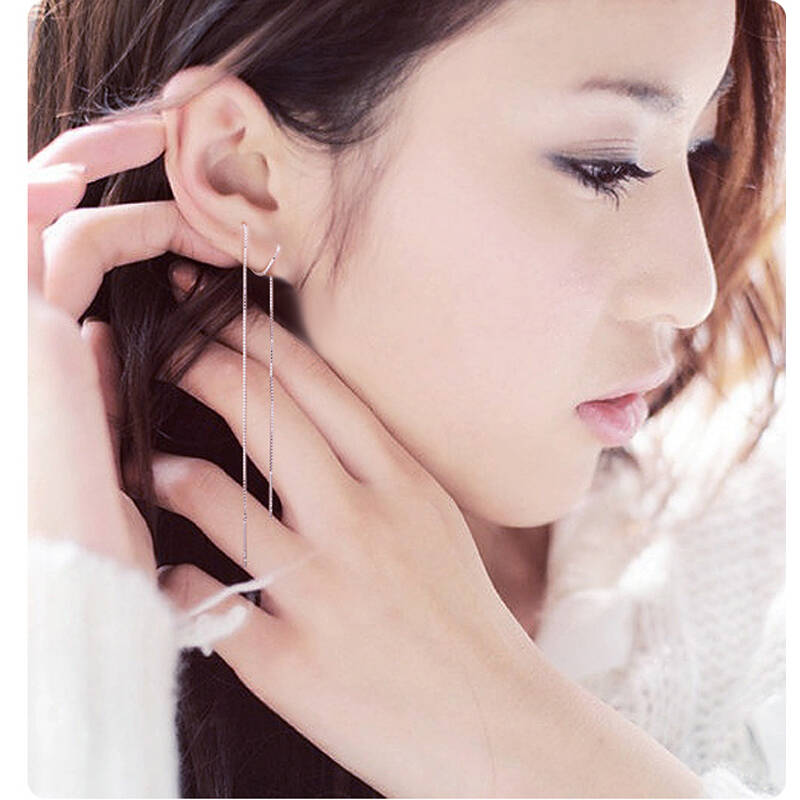 妩媚精灵 流苏盒仔耳线925银耳环长款 女 时尚饰品 韩版耳坠 c款s925