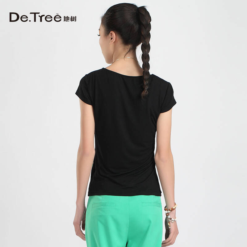 detree地树 2014新款女装夏装贴布绣透视纱网韩版短袖