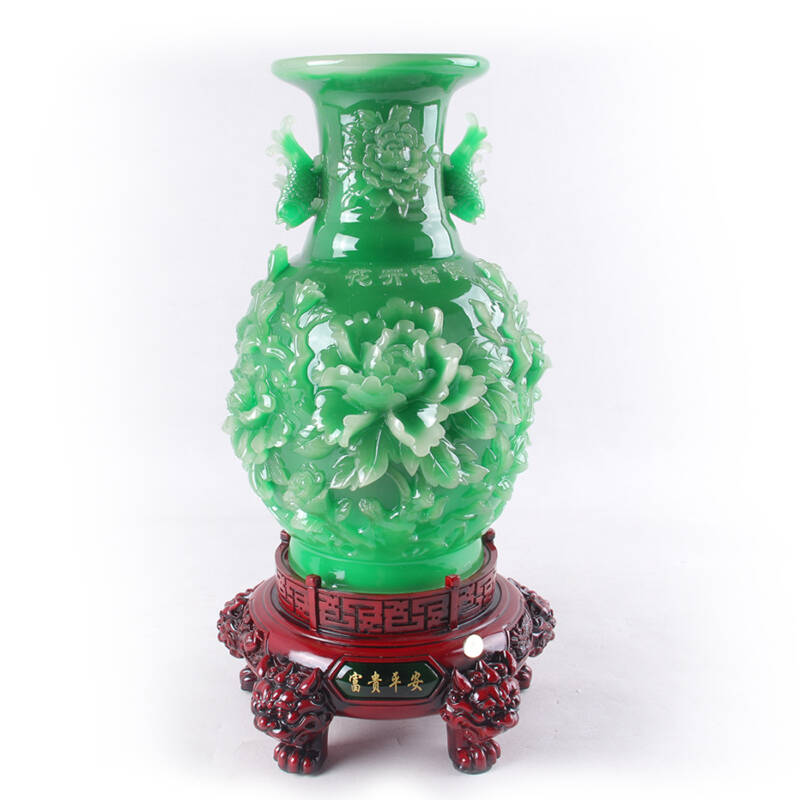 吉祥世界 高档仿玉富贵平安花瓶摆件翠绿色 家居摆设装饰品艺术品