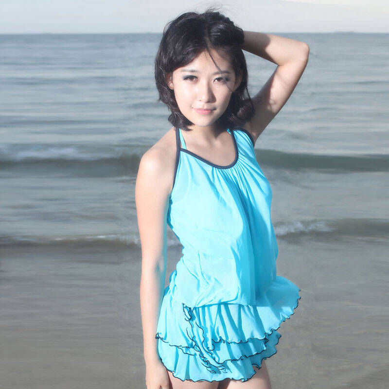 礿伯 少女诱惑时尚四件套泳衣 女士民用泳衣 沙滩装 523007 蓝色 xl
