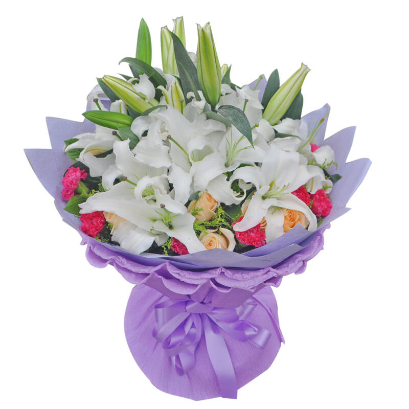 51朵玫瑰百合康乃馨混搭花束 生日礼物送朋友送领导祝福鲜花 岳阳广州