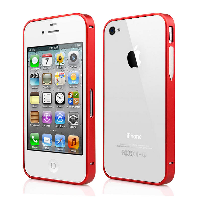 弘毅 卡扣轻薄金属边框手机壳保护套 适用于苹果iphone4/4s手机 红色